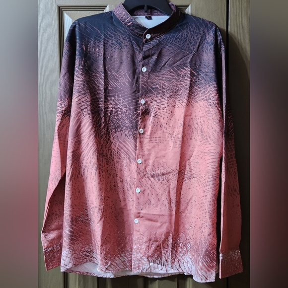 (NWOT) Mens, Size Large, Button Down Long Sleeve, Burgundy/Rose Gold - Picture 2 of 3
